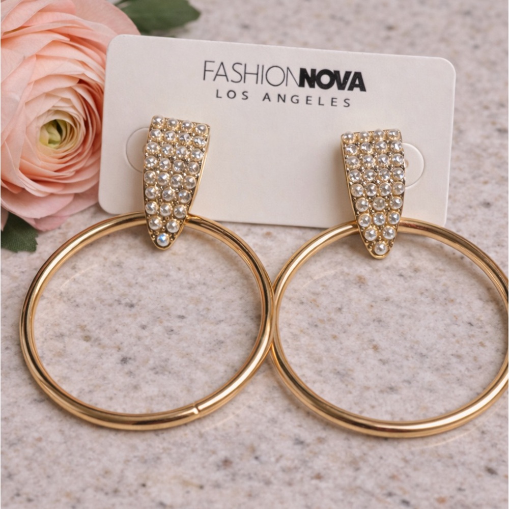 4/$20 - Fashion Nova Gold Tone Rhinestone Hoop Earrings NWT (BR1212/3)